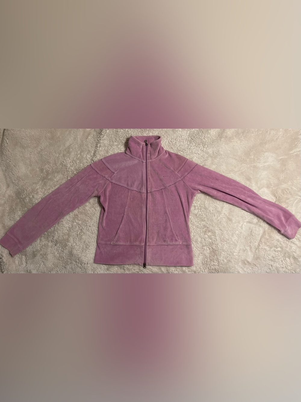 VTG Nike Velour Track Jacket Womens M Mauve Pink Y2K Velvet Full Zip Sweatshirt